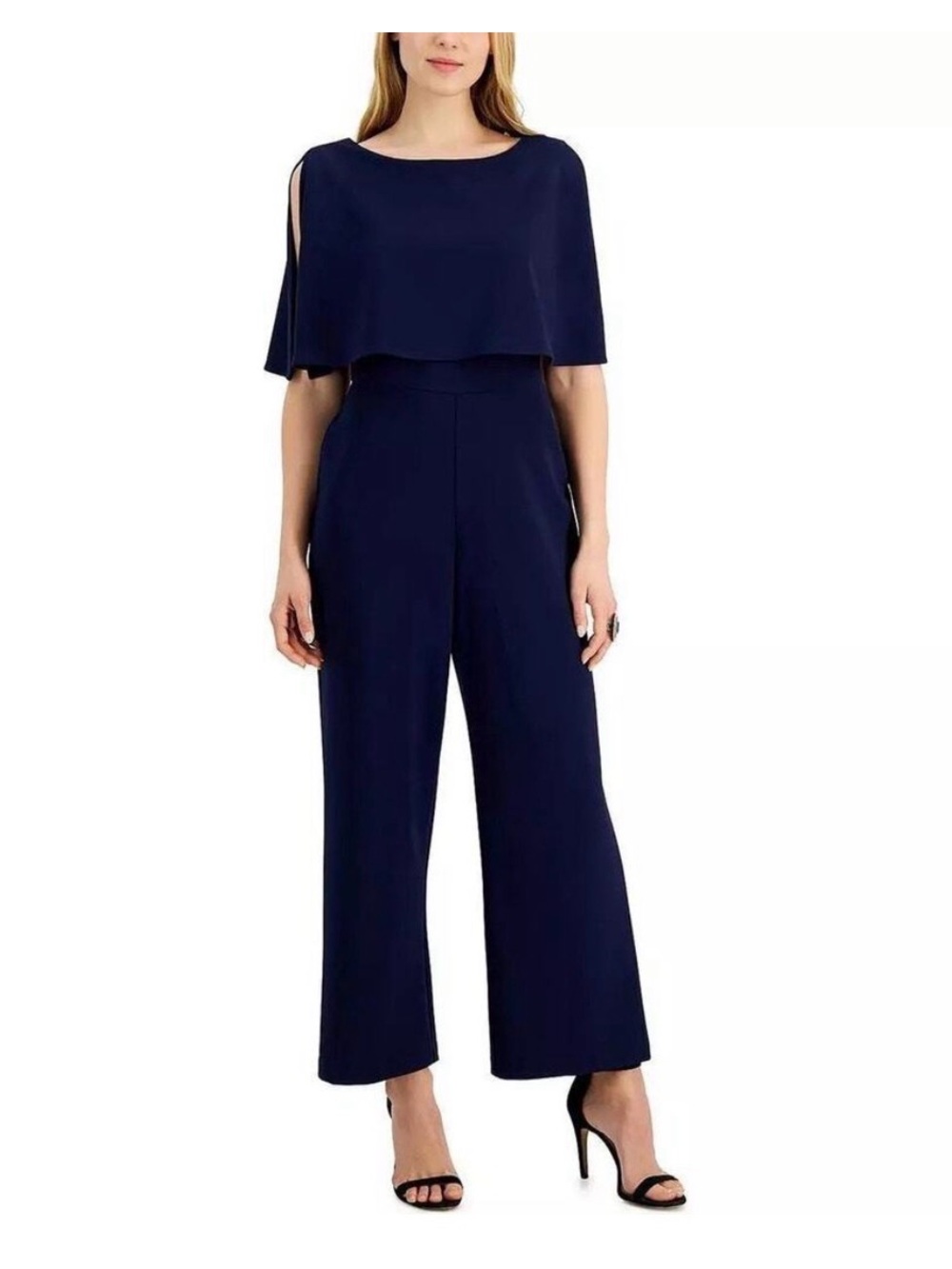 connected apparel Navy Cape-Overlay Jumpsuit